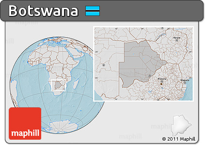 Gray Location Map of Botswana, lighten, land only, hill shading