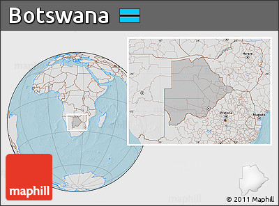 Gray Location Map of Botswana, lighten, land only, hill shading