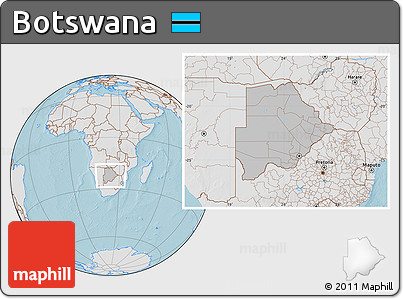 Gray Location Map of Botswana, lighten, land only, hill shading