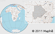 Gray Location Map of Botswana, lighten, land only
