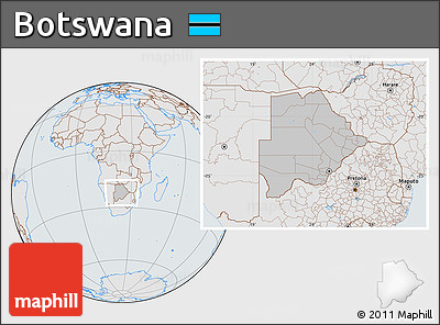 Gray Location Map of Botswana, lighten, semi-desaturated