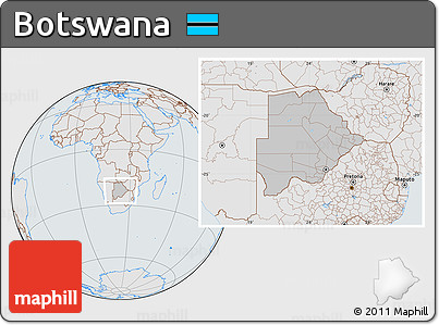 Gray Location Map of Botswana, lighten, semi-desaturated