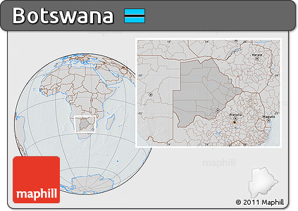 Gray Location Map of Botswana, lighten, semi-desaturated, hill shading