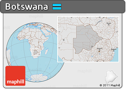 Gray Location Map of Botswana, lighten, semi-desaturated, land only