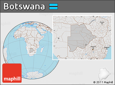 Gray Location Map of Botswana, lighten, semi-desaturated, land only