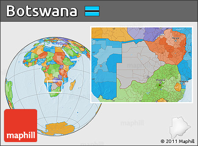 Gray Location Map of Botswana, political outside, hill shading