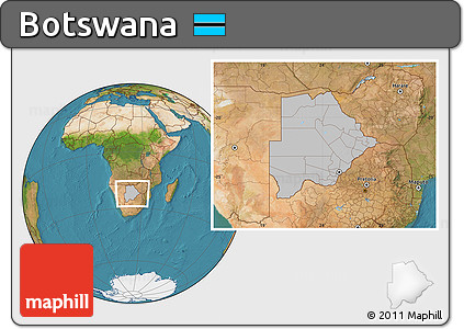 Gray Location Map of Botswana, satellite outside, hill shading