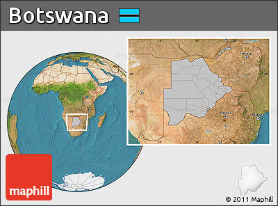 Gray Location Map of Botswana, satellite outside, hill shading