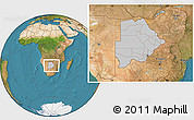 Gray Location Map of Botswana, satellite outside