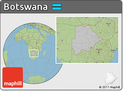 Gray Location Map of Botswana, savanna style outside, hill shading inside