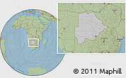 Gray Location Map of Botswana, savanna style outside, hill shading outside