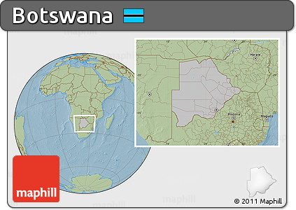 Gray Location Map of Botswana, savanna style outside, hill shading
