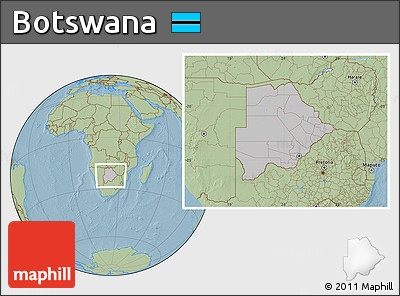 Gray Location Map of Botswana, savanna style outside, hill shading