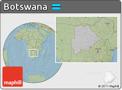 Gray Location Map of Botswana, savanna style outside, hill shading
