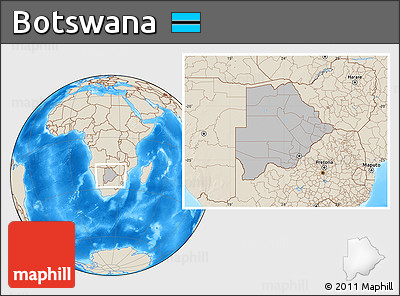 Gray Location Map of Botswana, shaded relief outside, hill shading