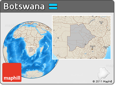 Gray Location Map of Botswana, shaded relief outside, hill shading