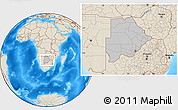 Gray Location Map of Botswana, shaded relief outside