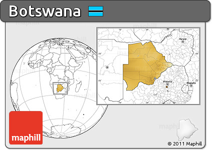 Physical Location Map of Botswana, blank outside