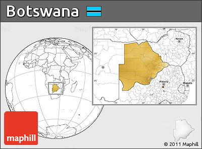 Physical Location Map of Botswana, blank outside
