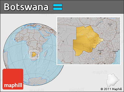 Physical Location Map of Botswana, gray outside, hill shading