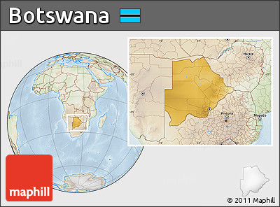 Physical Location Map of Botswana, lighten