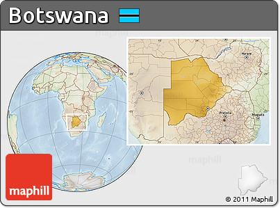 Physical Location Map of Botswana, lighten
