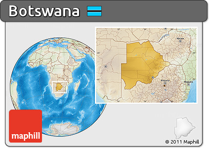 Physical Location Map of Botswana, lighten, land only