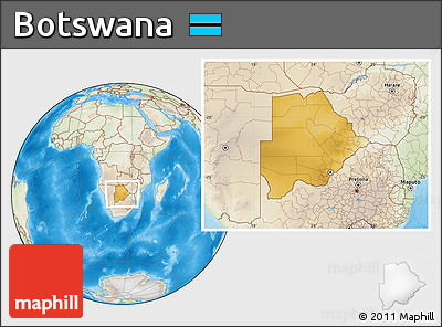 Physical Location Map of Botswana, lighten, land only