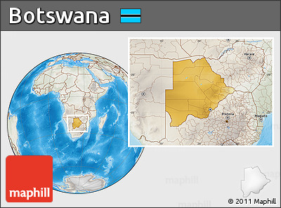Physical Location Map of Botswana, lighten, semi-desaturated, land only