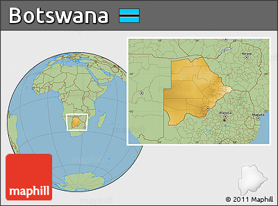Physical Location Map of Botswana, savanna style outside