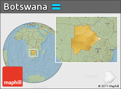 Physical Location Map of Botswana, savanna style outside, hill shading