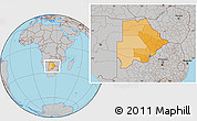 Political Location Map of Botswana, gray outside