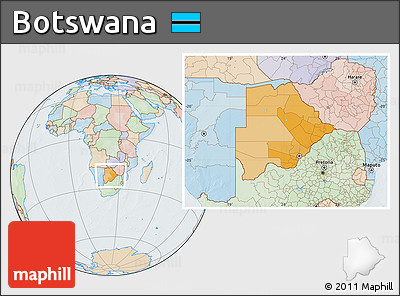 Political Location Map of Botswana, lighten