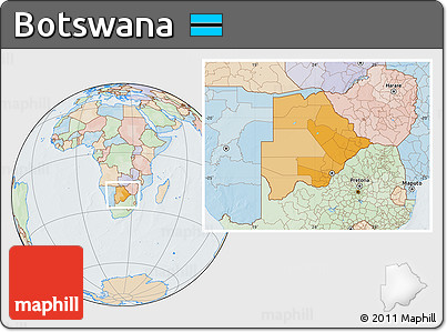 Political Location Map of Botswana, lighten