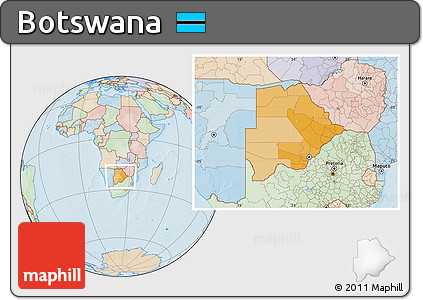 Political Location Map of Botswana, lighten, land only