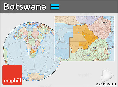 Political Location Map of Botswana, lighten, land only
