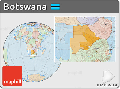 Political Location Map of Botswana, lighten, land only