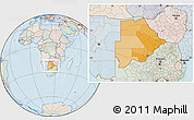 Political Location Map of Botswana, lighten, semi-desaturated, land only