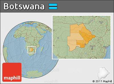 Political Location Map of Botswana, savanna style outside, hill shading
