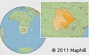 Political Location Map of Botswana, savanna style outside