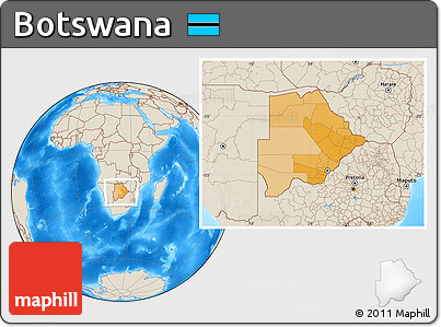 Political Location Map of Botswana, shaded relief outside