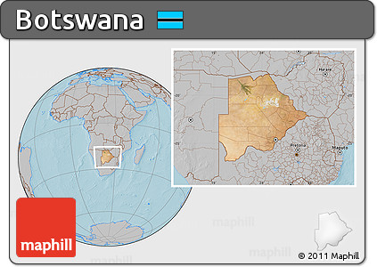 Satellite Location Map of Botswana, gray outside, hill shading