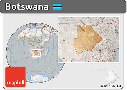 Satellite Location Map of Botswana, lighten, semi-desaturated
