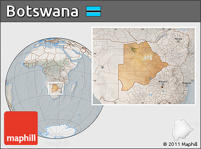 Satellite Location Map of Botswana, lighten, semi-desaturated