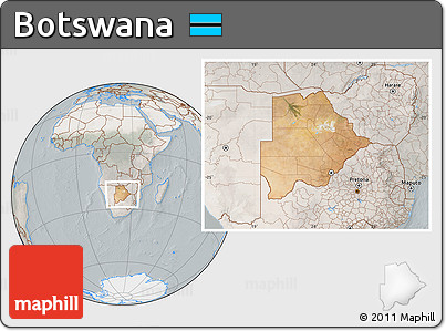 Satellite Location Map of Botswana, lighten, semi-desaturated