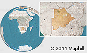 Satellite Location Map of Botswana, lighten, semi-desaturated, land only