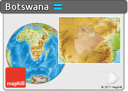 Satellite Location Map of Botswana, physical outside