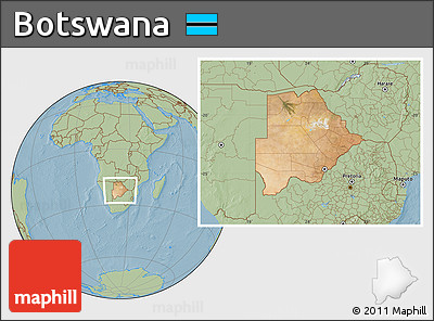 Satellite Location Map of Botswana, savanna style outside, hill shading