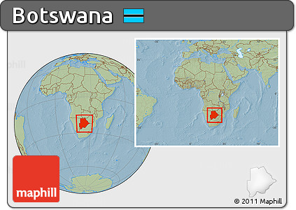 Savanna Style Location Map of Botswana, within the entire continent, hill shading