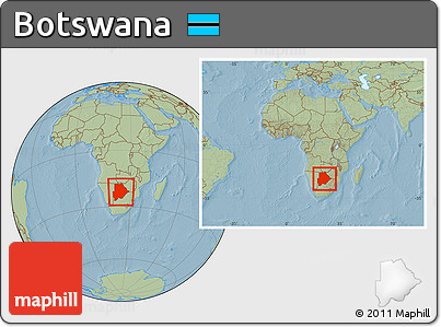 Savanna Style Location Map of Botswana, within the entire continent, hill shading